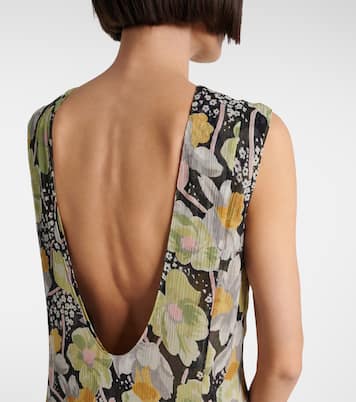Abito lungo asimmetrico in seta con stampa floreale | Loewe