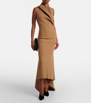 Draped ribbed-knit wool-blend midi dress | Victoria Beckham