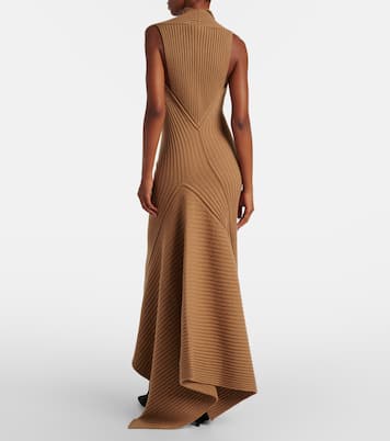 Draped ribbed-knit wool-blend midi dress | Victoria Beckham