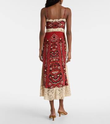 Ainika Pineapple Ikat lace-trimmed midi dress | Farm Rio