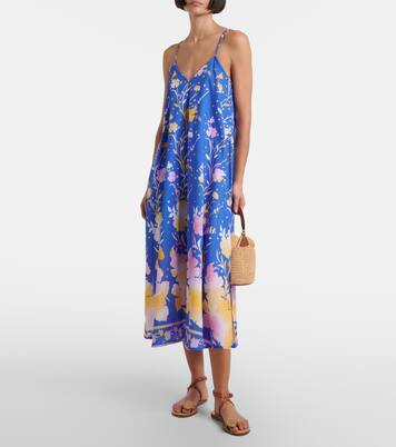 Floral cotton and linen midi dress | Juliet Dunn
