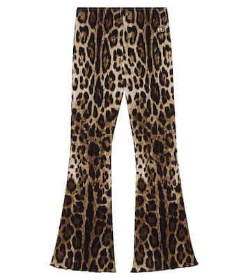 Leopard-print ribbed-knit cotton flared pants | Dolce&Gabbana Kids
