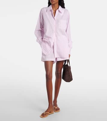 엠브로이더리 스트라이프 오버사이즈 코튼 포플린 셔츠 | Hunza G