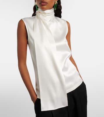 Scarf-detail silk-blend satin top | Bottega Veneta