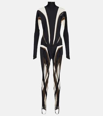 Paneled High Neck mesh jumpsuit | Mugler