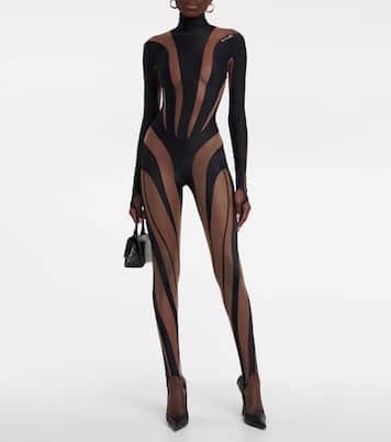 Paneled High Neck mesh jumpsuit | Mugler