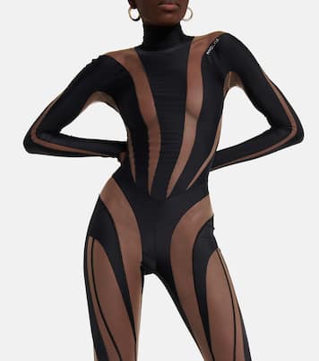 Paneled High Neck mesh jumpsuit | Mugler