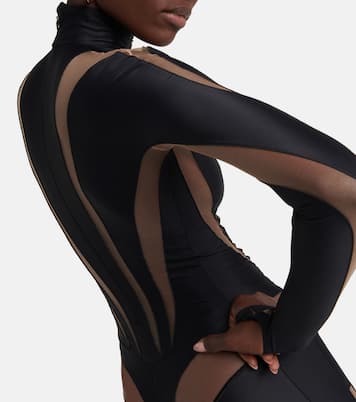 Paneled High Neck mesh jumpsuit | Mugler