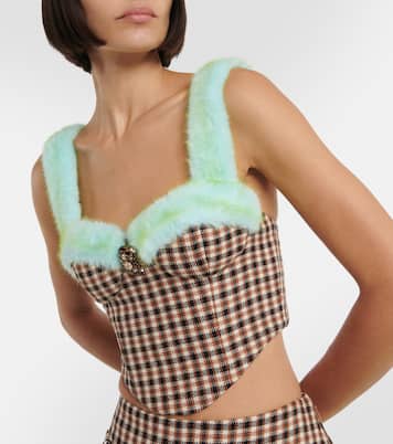 Embellished faux-fur trimmed bustier | Area