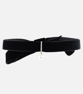 Choker aus Samt mit Diamanten und Perle | Mateo