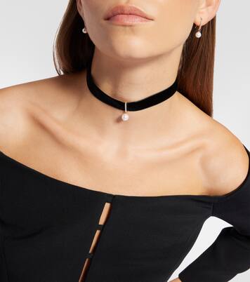 Choker aus Samt mit Diamanten und Perle | Mateo