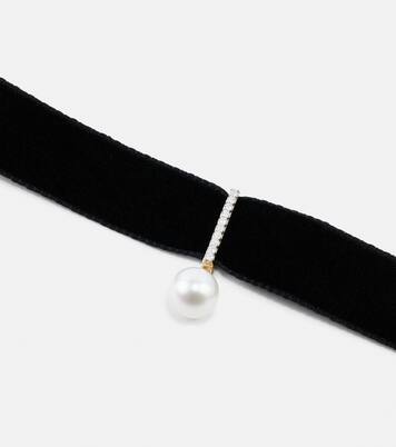Choker aus Samt mit Diamanten und Perle | Mateo