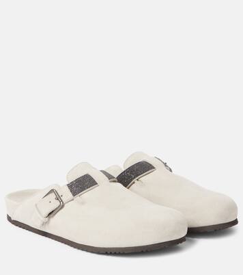 Mules in suede con monili | Brunello Cucinelli