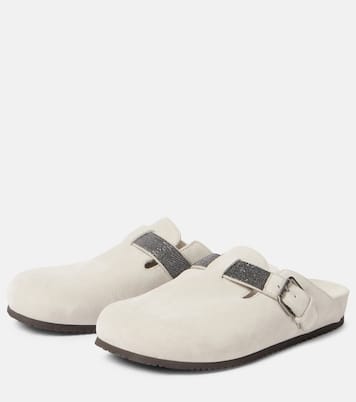 Mules in suede con monili | Brunello Cucinelli