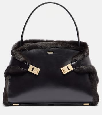 Hugh Medium shearling-trimmed leather shoulder bag | Ferragamo