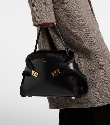 Hugh Medium shearling-trimmed leather shoulder bag | Ferragamo