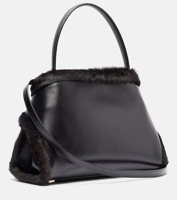 Hugh Medium shearling-trimmed leather shoulder bag | Ferragamo