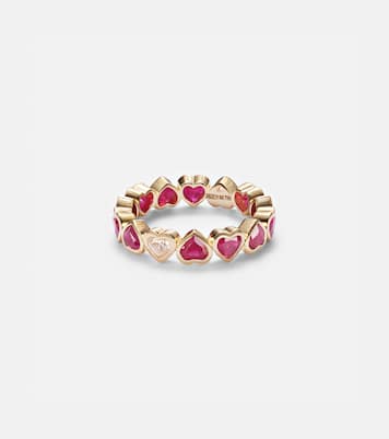 18kt yellow gold ring with rubies and diamonds  | Shay Jewelry