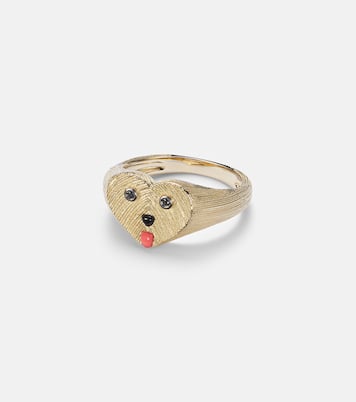 Coeur Toutou Mini 9kt gold pinky ring with gemstones | Yvonne Léon