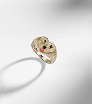Coeur Toutou Mini 9kt gold pinky ring with gemstones | Yvonne Léon