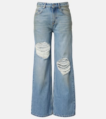 Distressed embellished wide-leg jeans | Area