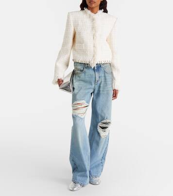 Distressed embellished wide-leg jeans | Area