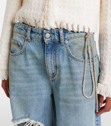 Distressed embellished wide-leg jeans | Area