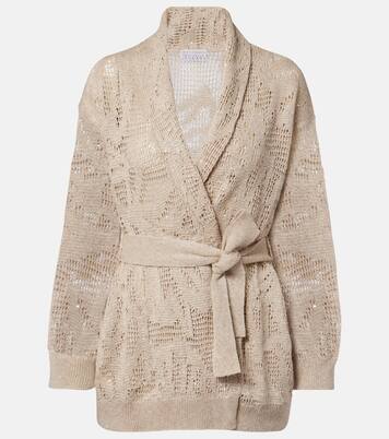Open-knit linen and cotton wrap cardigan | Brunello Cucinelli