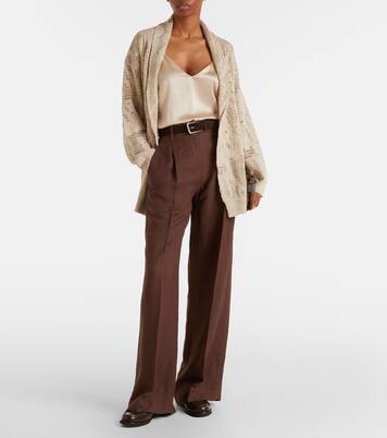 Open-knit linen and cotton wrap cardigan | Brunello Cucinelli