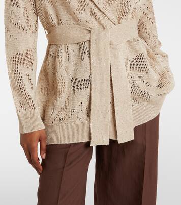 Open-knit linen and cotton wrap cardigan | Brunello Cucinelli