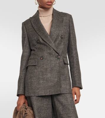 Double-breasted virgin wool-blend blazer | Brunello Cucinelli