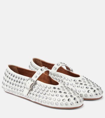 Crystal-embellished leather ballet flats | Alaïa