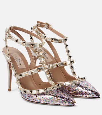Verzierte Pumps Rockstud 100 mit Metallic-Leder | Valentino Garavani
