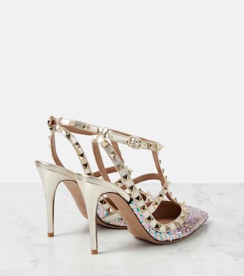 Verzierte Pumps Rockstud 100 mit Metallic-Leder | Valentino Garavani