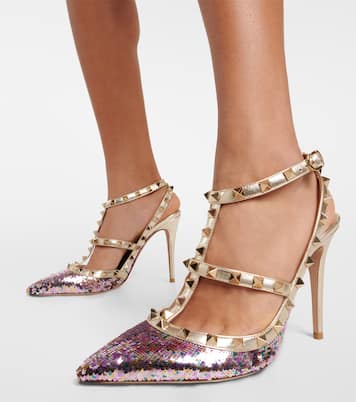 Verzierte Pumps Rockstud 100 mit Metallic-Leder | Valentino Garavani