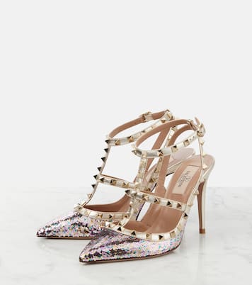 Verzierte Pumps Rockstud 100 mit Metallic-Leder | Valentino Garavani