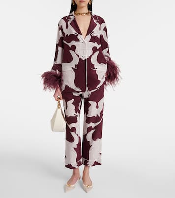 Pantaloni in crêpe de chine di seta con stampa | Valentino
