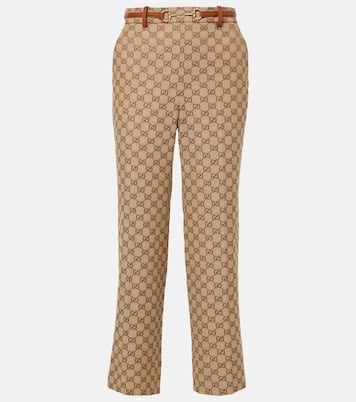 Pantalones rectos de lona GG con Horsebit | Gucci