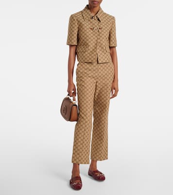 Pantaloni regular Horsebit in canvas GG | Gucci