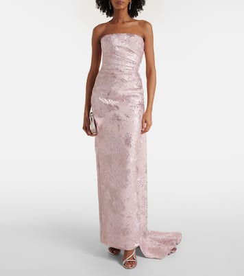 Draped metallic-effect jacquard gown | Monique Lhuillier