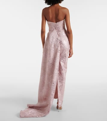 Draped metallic-effect jacquard gown | Monique Lhuillier