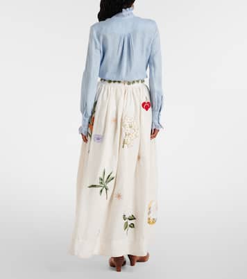 Tangelo embroidered linen maxi skirt | Agua by Agua Bendita