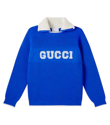 Logo jacquard wool polo sweater | Gucci Kids