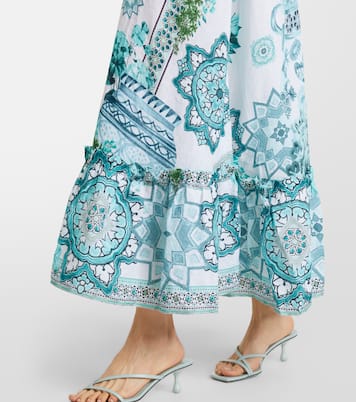 Embellished ruffled halterneck linen midi dress | Camilla