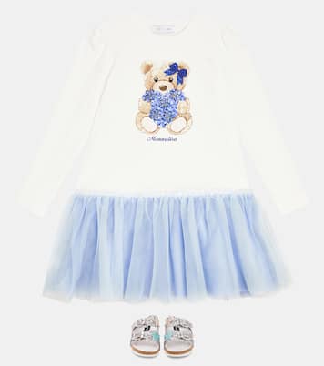 Abito in jersey di cotone con tulle | Monnalisa