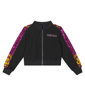 Felpa in misto cotone con zip e logo | Versace Kids