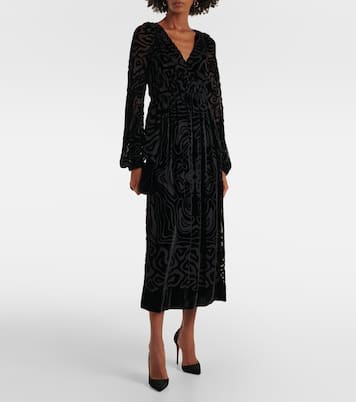 Vestido midi Elora de terciopelo y malla | Ulla Johnson