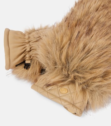 Hill faux fur-trimmed leather ski mittens | Goldbergh