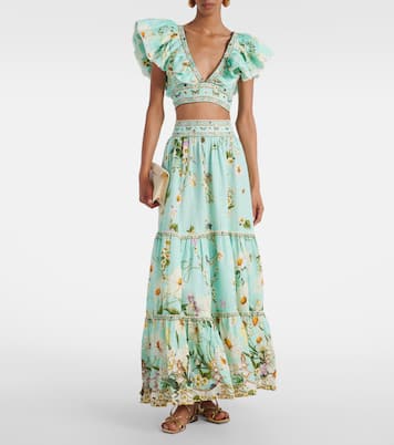Floral tiered linen maxi skirt | Camilla