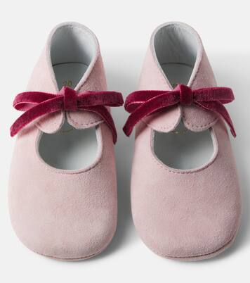 Baby velvet-trimmed suede booties | Pepa London